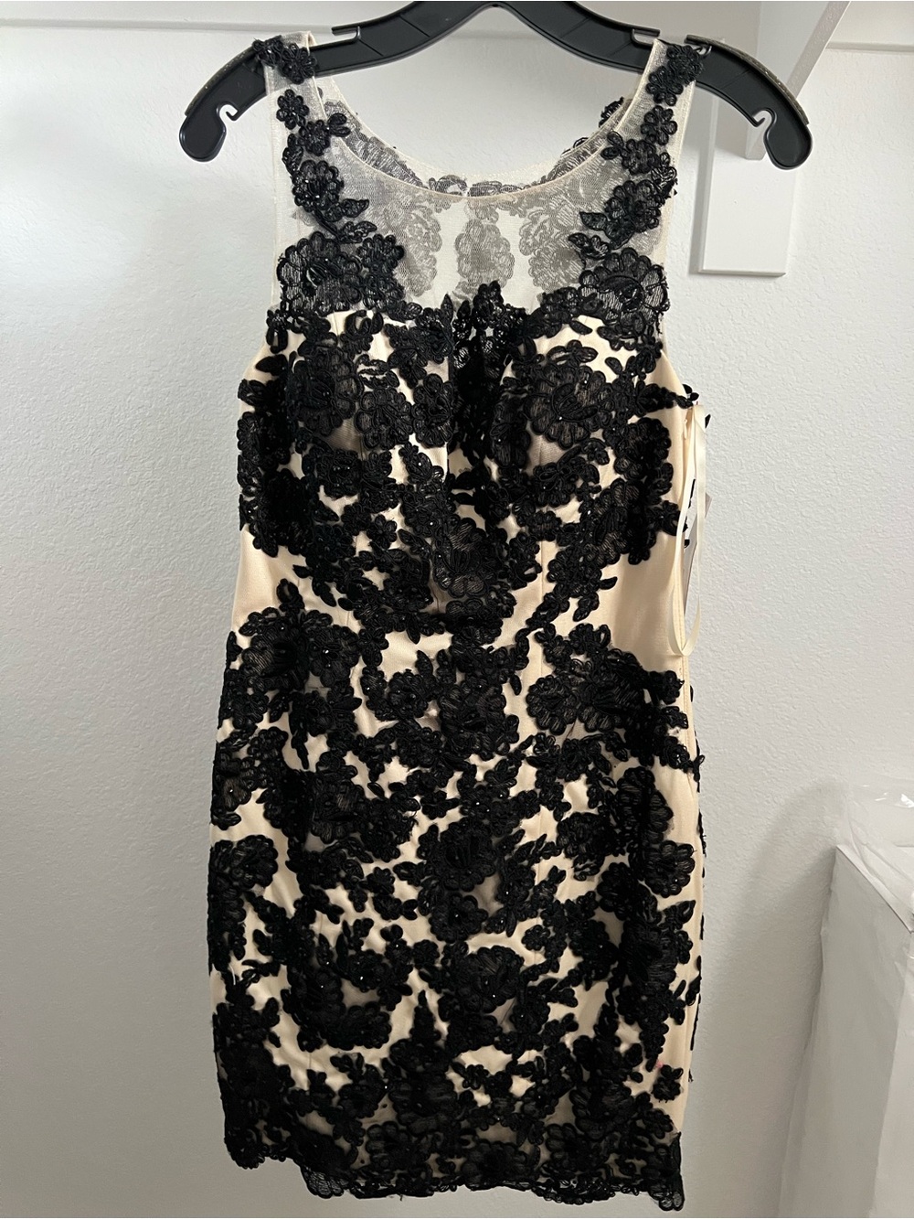 Decode 1.8 Black Lace Appliqué Dress on Nude Base